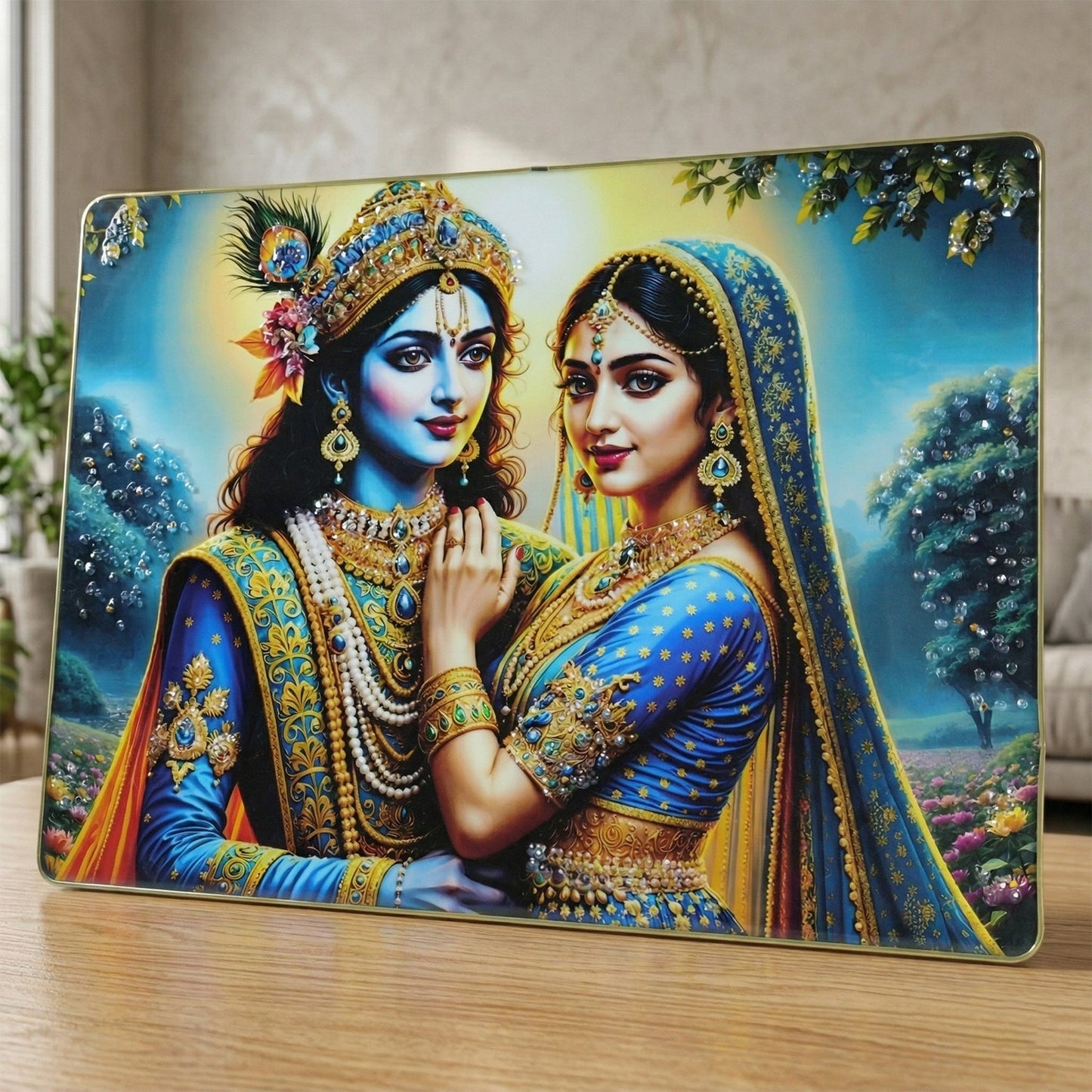 Elegant Radha Krishna Artistic Wall Frame (1 Pc, 60x45 Cm)