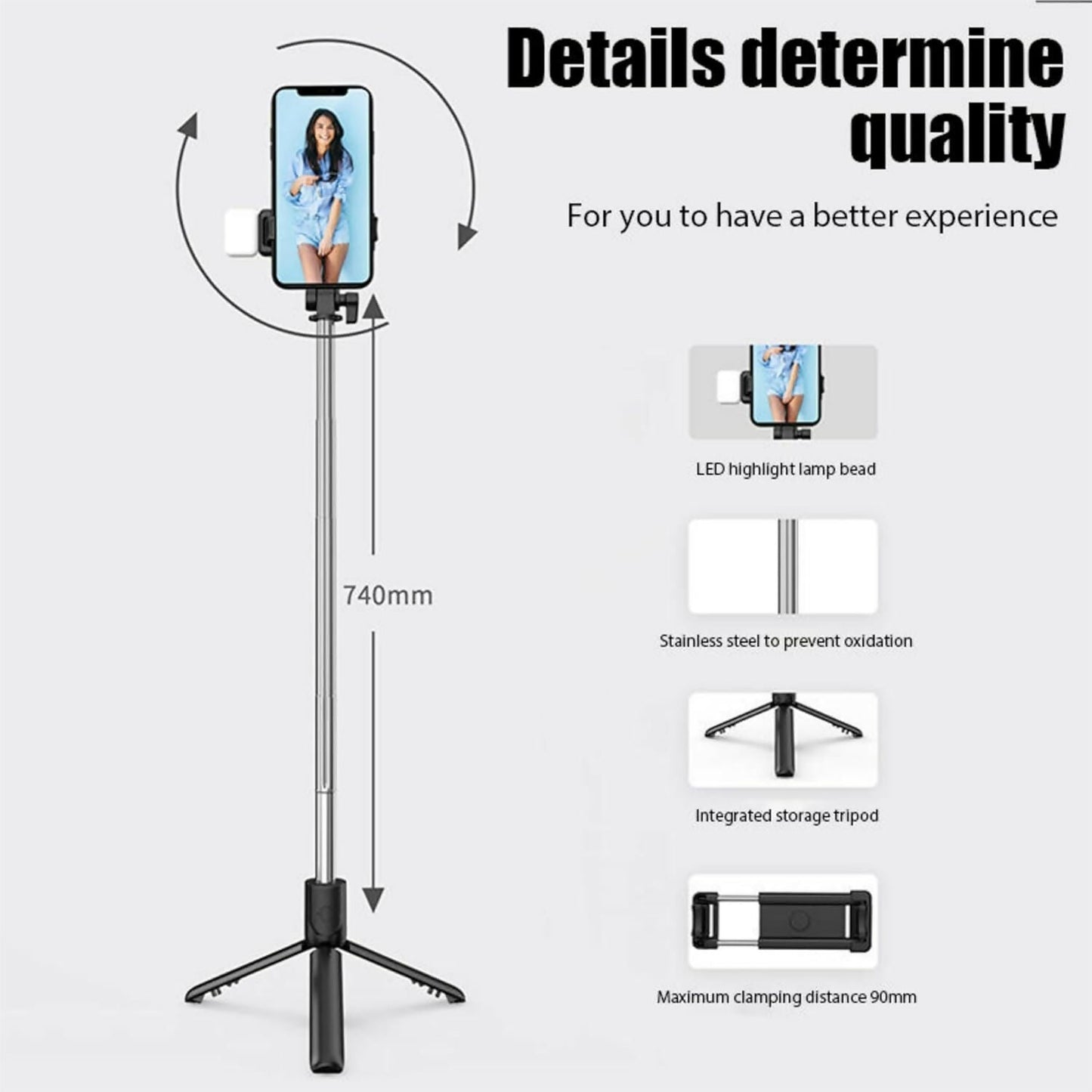 RLS 3-in-1 Selfie Stick Tripod with Detachable Wireless Remote & LED Fill Light for Smartphones â€“ Extendable Portable Selfie Stick Stand with Adjustable Phone Holder for Selfies, Vlogging, Video Calls & Travel