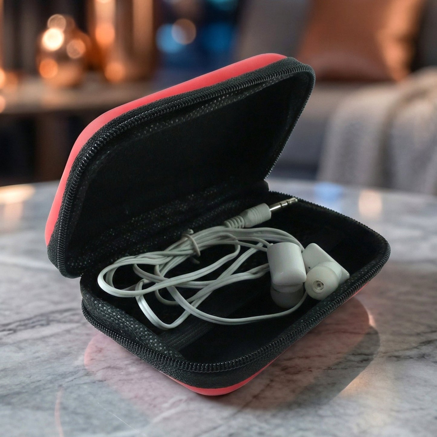 Premium Wired Earphone with Zipper Carry Case Set (1 Set)