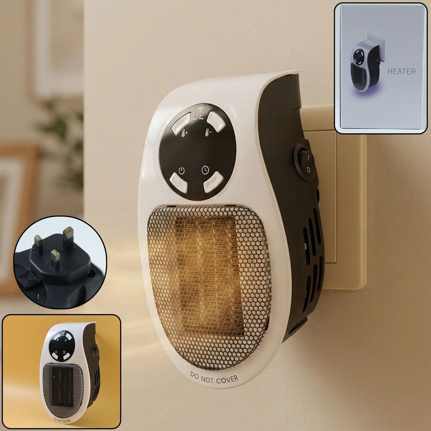 500W Portable Wall Plug Room Heater Compact Electric Space Heater
