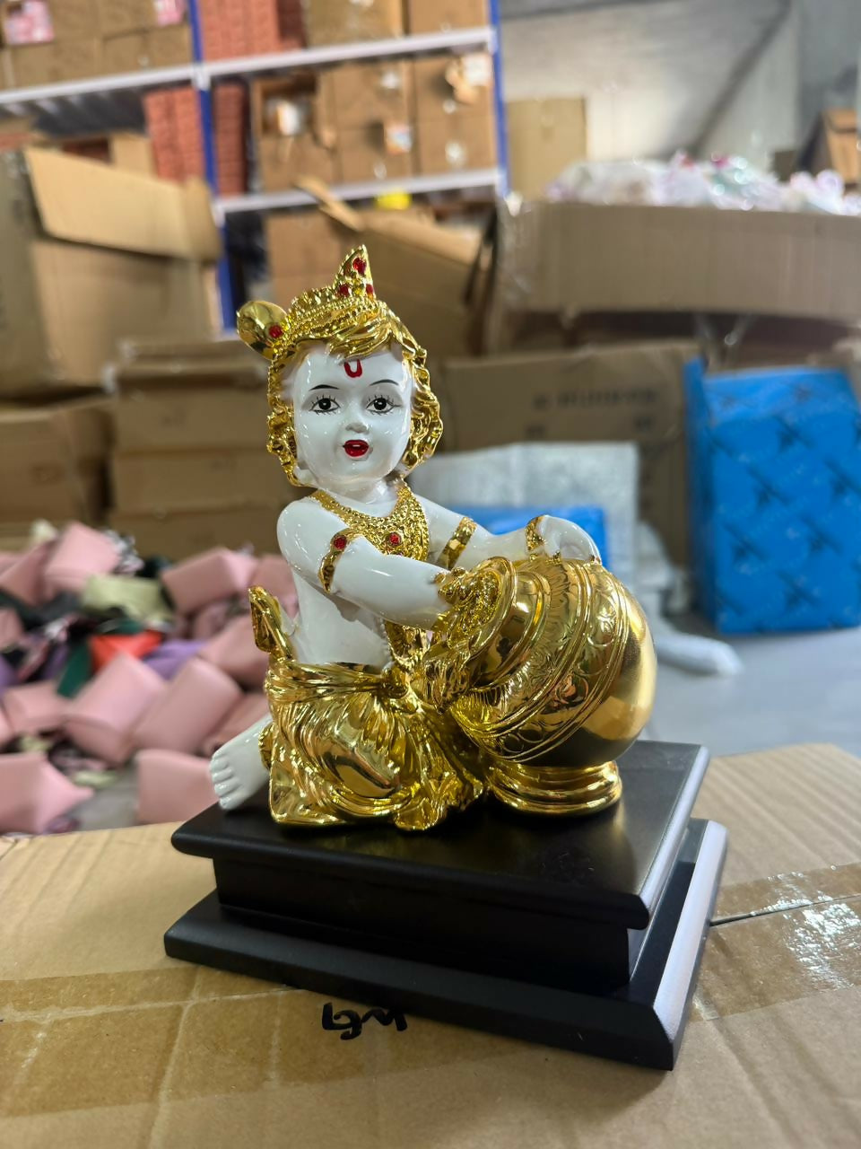 Bal Krishna Idol with Butter Pot Golden Showpiece for Home Temple DÃ©cor