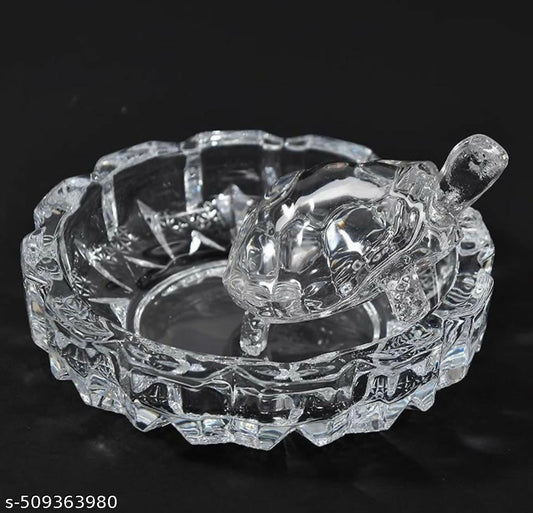 Crystal Turtle Decorative tray Crystal Tortoise Glass Kachua with Beautiful Bowl Plate Fengshui Vastu Set for Good Luck Feng Shui Turtle Best Gift for Office Showcase Showpiece and Home DÃ©cor