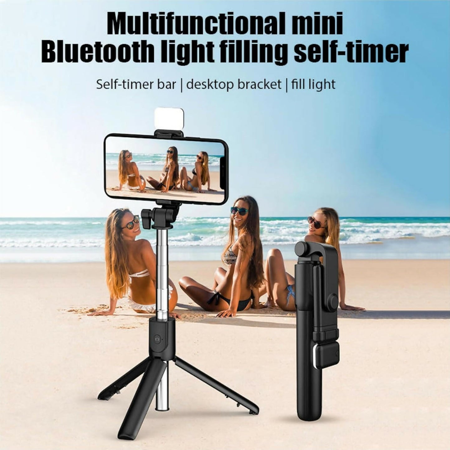 RLS 3-in-1 Selfie Stick Tripod with Detachable Wireless Remote & LED Fill Light for Smartphones â€“ Extendable Portable Selfie Stick Stand with Adjustable Phone Holder for Selfies, Vlogging, Video Calls & Travel