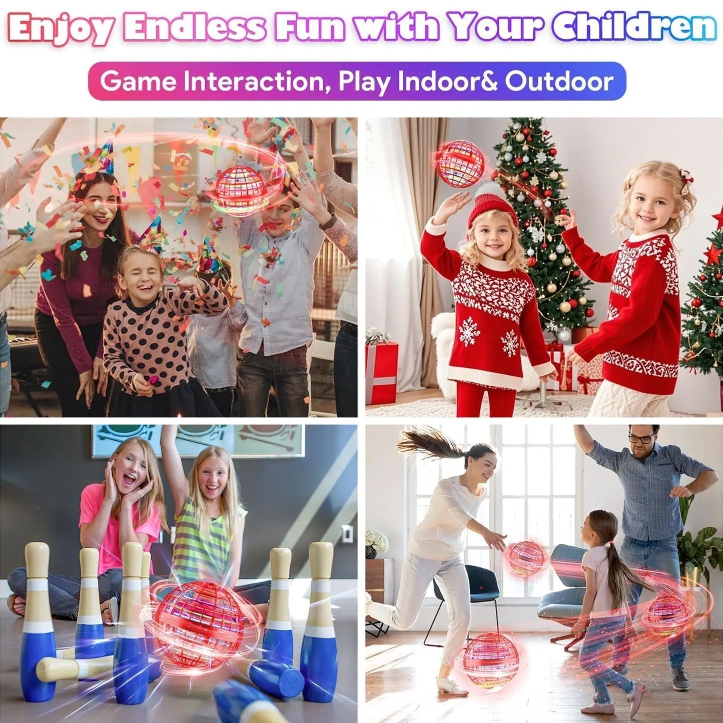 Flying Ball Toys, USB Rechargeable Built-in RGB Lights 360Â°Rotating Magic Controller