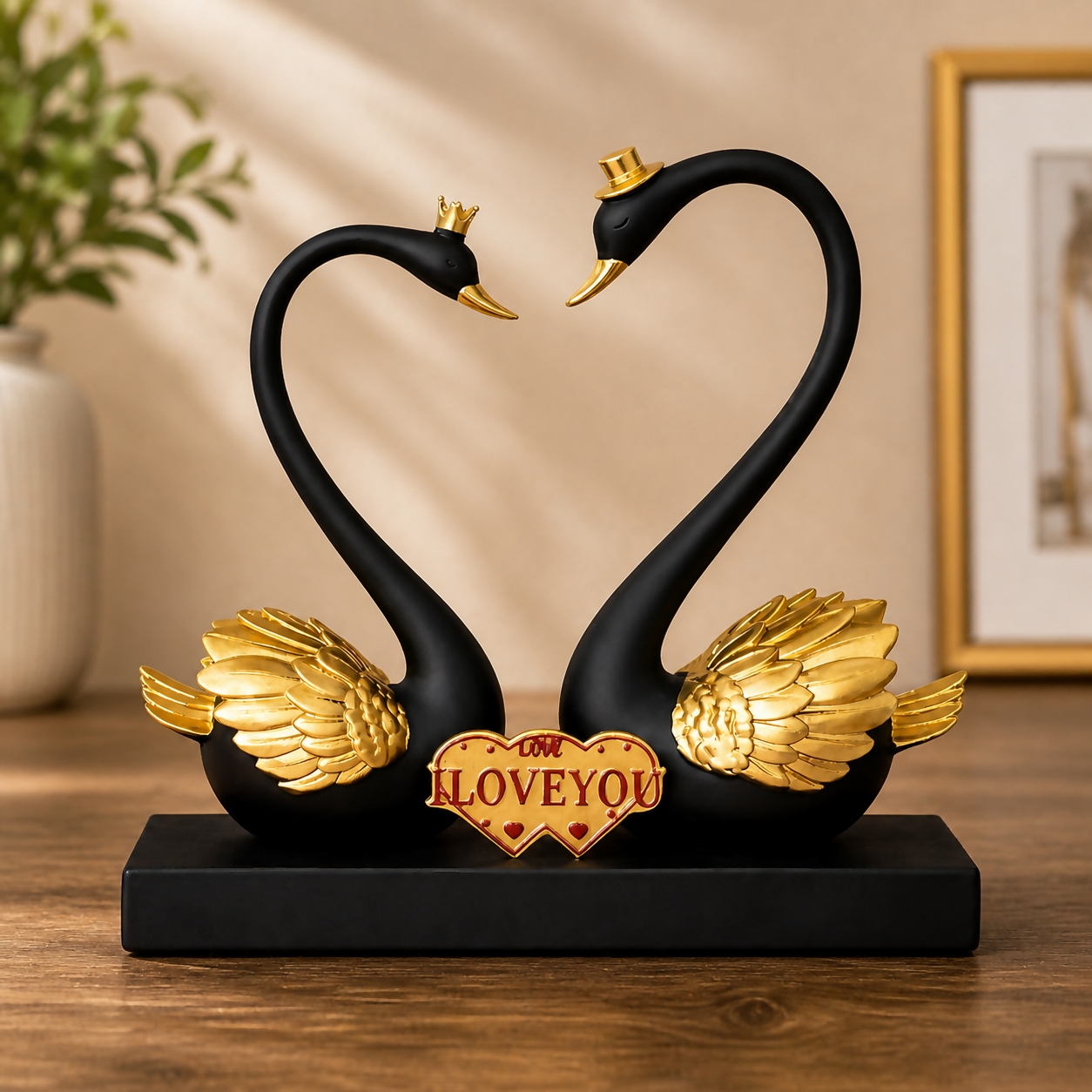 Romantic Swan Couple Showpiece with Love Plaque Home Decor (Color may vary)
