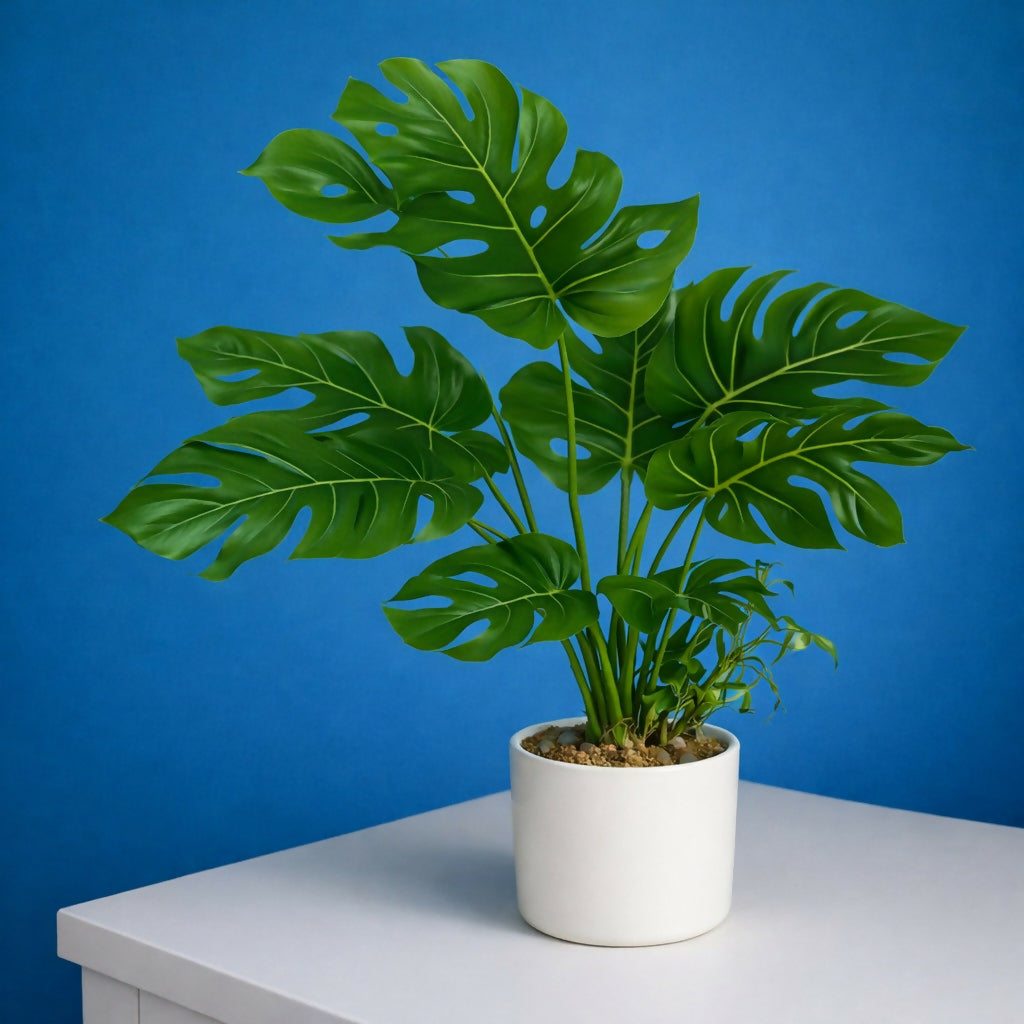 Artificial Monstera Leaf Plant with Pot for Home & Office Table DÃ©cor