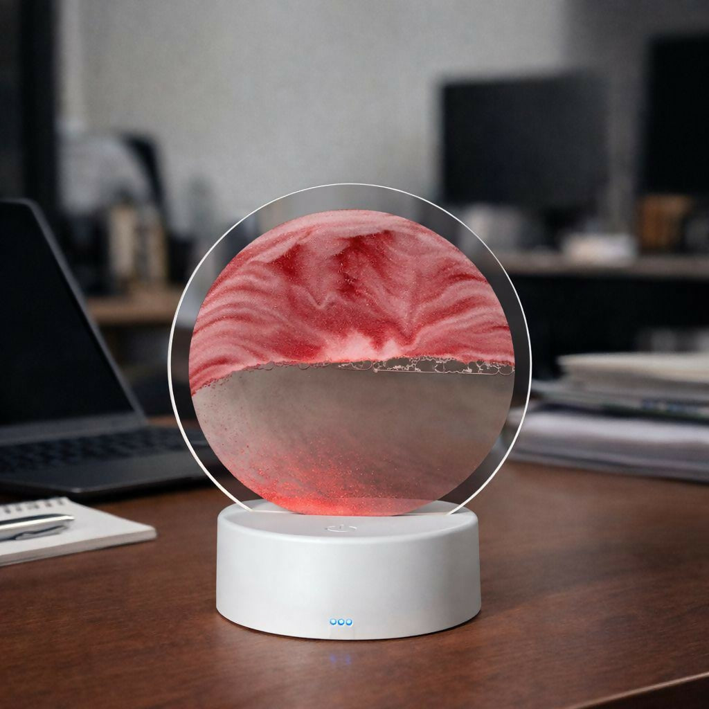 LED Round Static Deep Red Sand Art Lamp | Ambient Decorative Night Light DÃ©cor