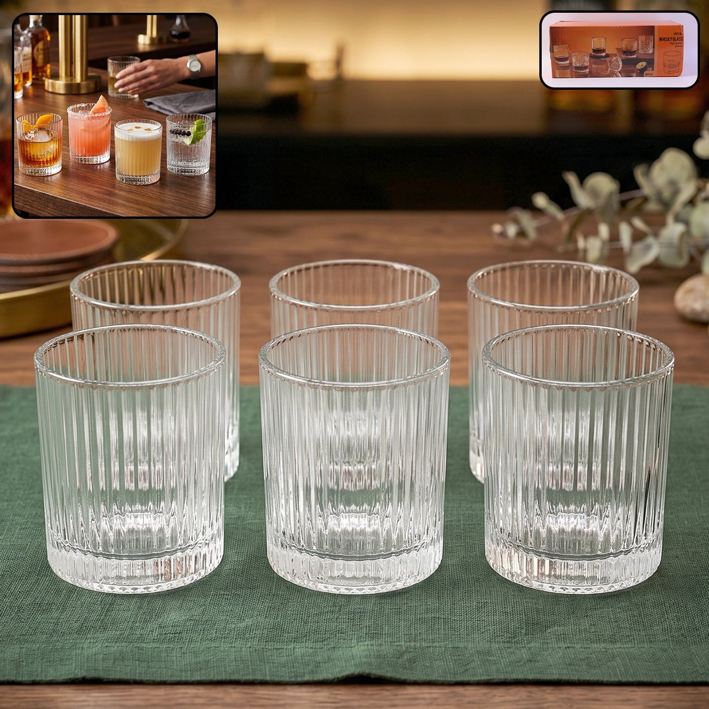 Premium Crystal Glass Tumbler (6 Pc Set, 250 ML Each)