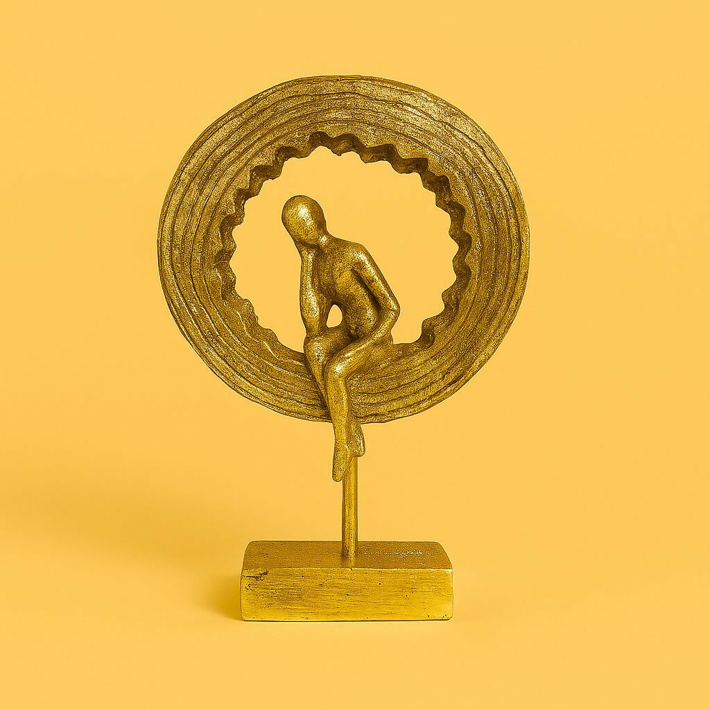 Abstract Thinking Man Gold Sculpture Showpiece for Home Decor (Design may vary)