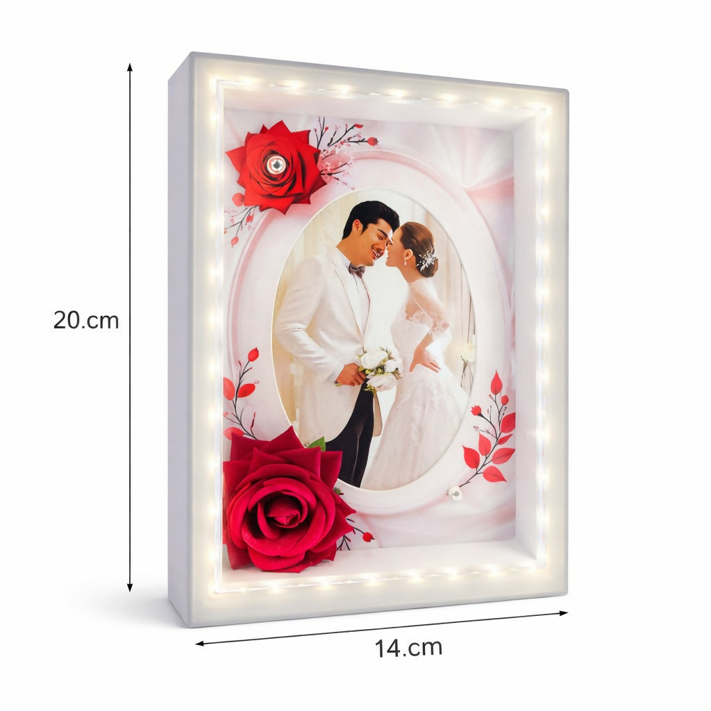 LED Photo Frame with Decorative Flower Design Tabletop Gift Frame ( Design may vary a little)