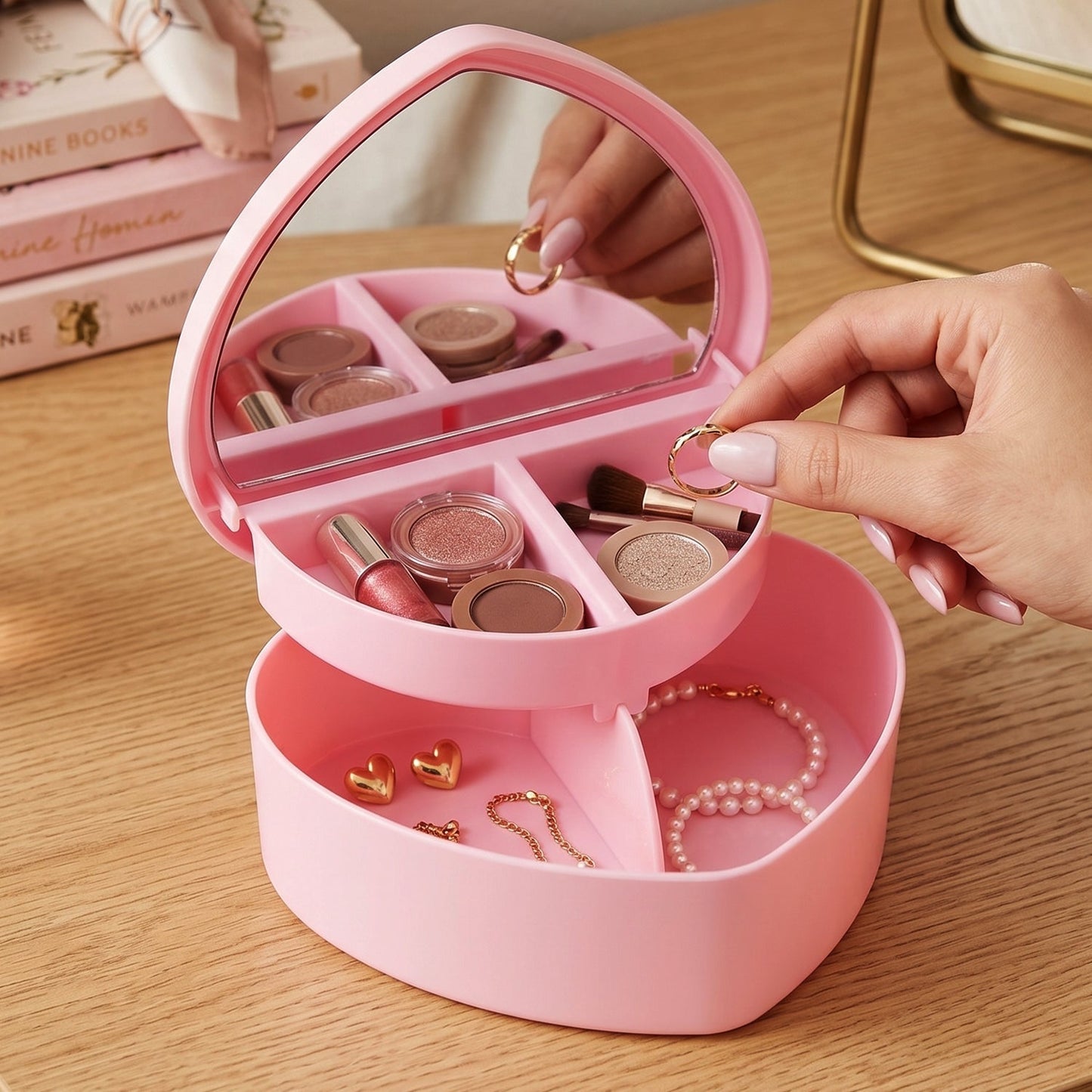 Multipurpose Makeup Storage Box with Mirror (1 Pc)