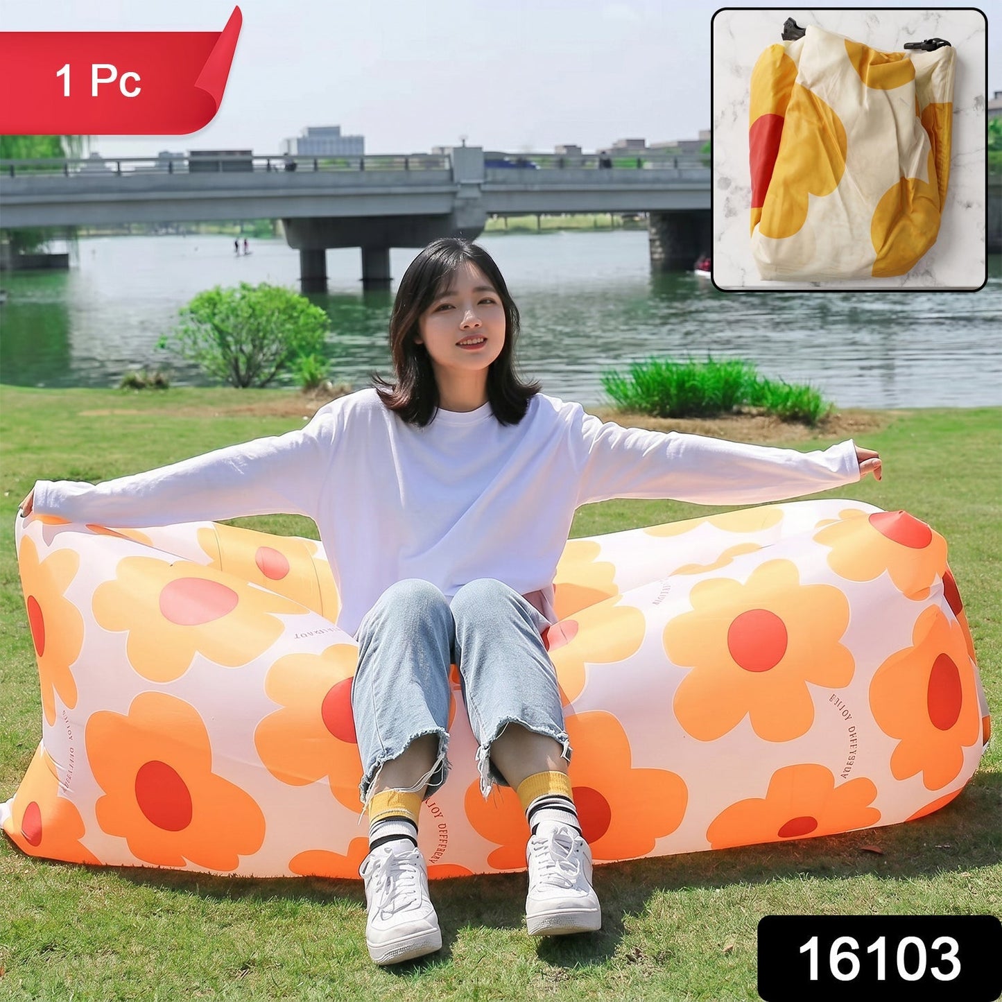 Portable Inflatable Air Lounger Sofa for Outdoor, Beach, Garden, and Travel (1 Pc)