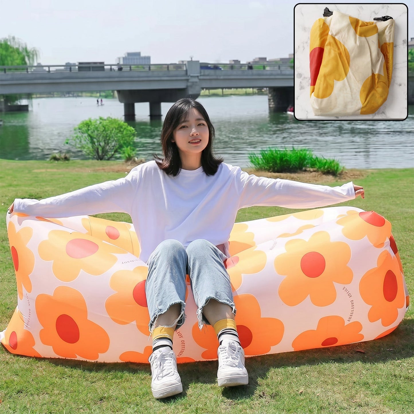 Portable Inflatable Air Lounger Sofa for Outdoor, Beach, Garden, and Travel (1 Pc)