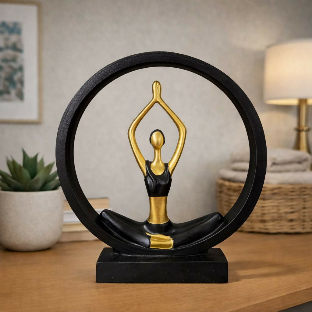 Yoga Meditation Figurine Showpiece Black Gold Table Decor Statue(Design may vary)