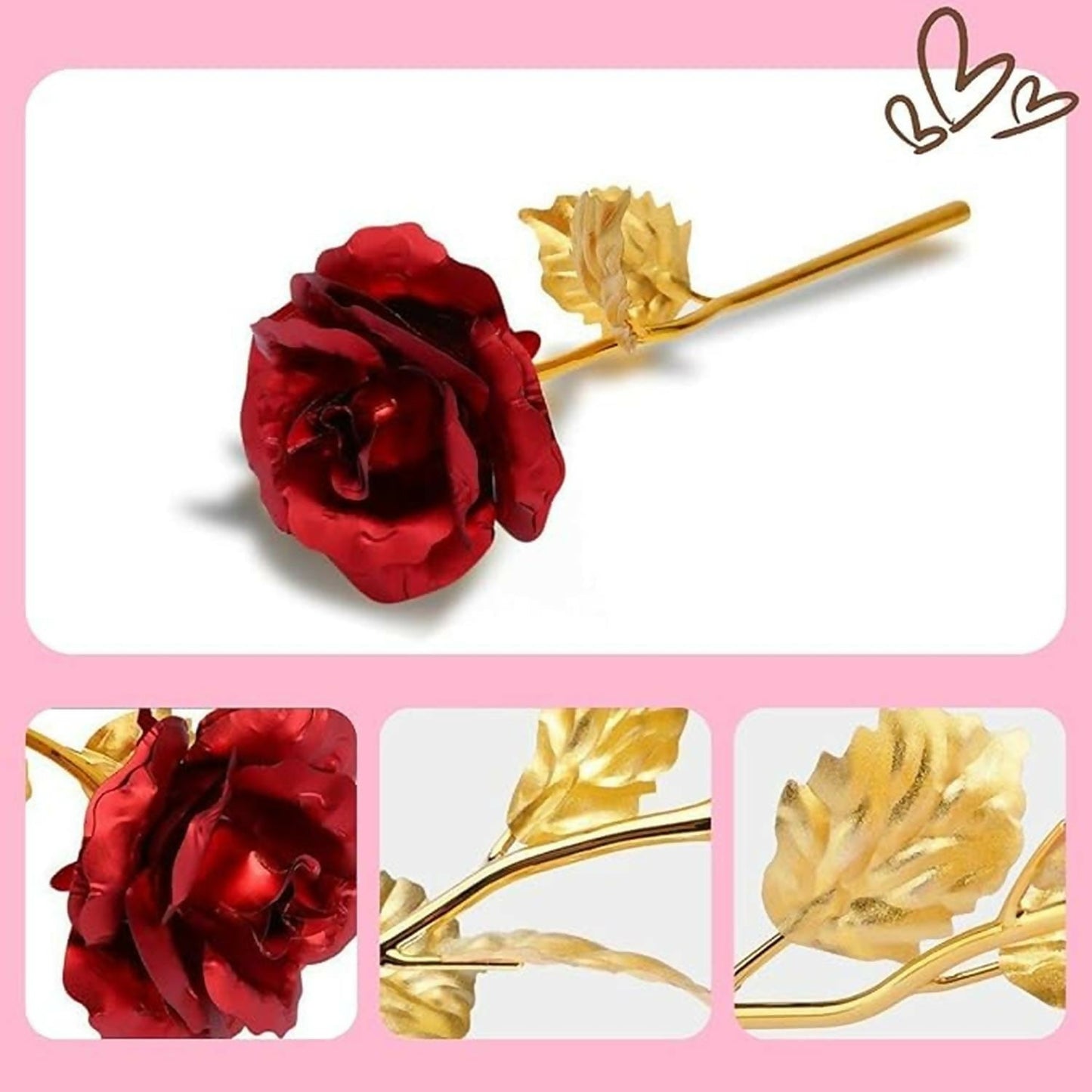 Luxury 24K Gold Plated Artificial Rose Set of 3 | Red & Gold Eternal Roses for Love Gift, Anniversary, Valentineâ€™s Day & Home DÃ©cor | Metal Stem Romantic Gifting Flower Set with Gift Box