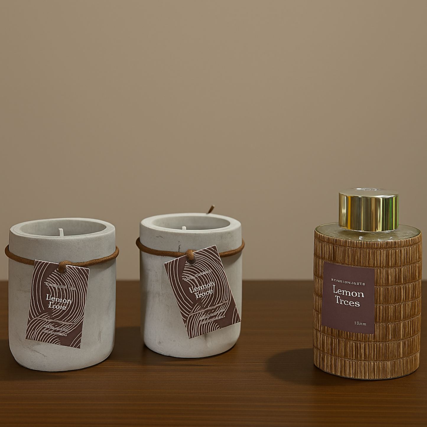 Lemon Trees Premium Aromatherapy Gift Set â€“ Scented Candle & Reed Diffuser Combo in Concrete Jars with Wooden Accents, Relaxing Home Fragrance Set for Living Room, Bedroom, Spa & Office DÃ©cor
