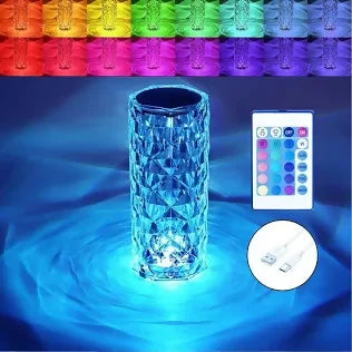 Crystal Diamond Table Lamp with Remote Control â€“ Rechargeable Touch LED Night Light for Bedroom, Living Room & Romantic Decor â€“ Multicolor Ambient Lighting for Parties, Gifts, and Home Interior Accents