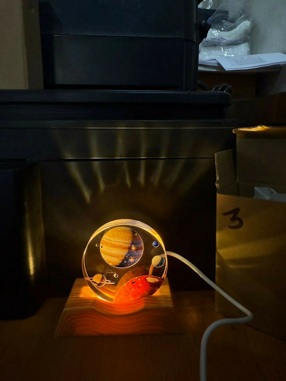 LED Acrylic Lamp with Wooden Base Night Light
