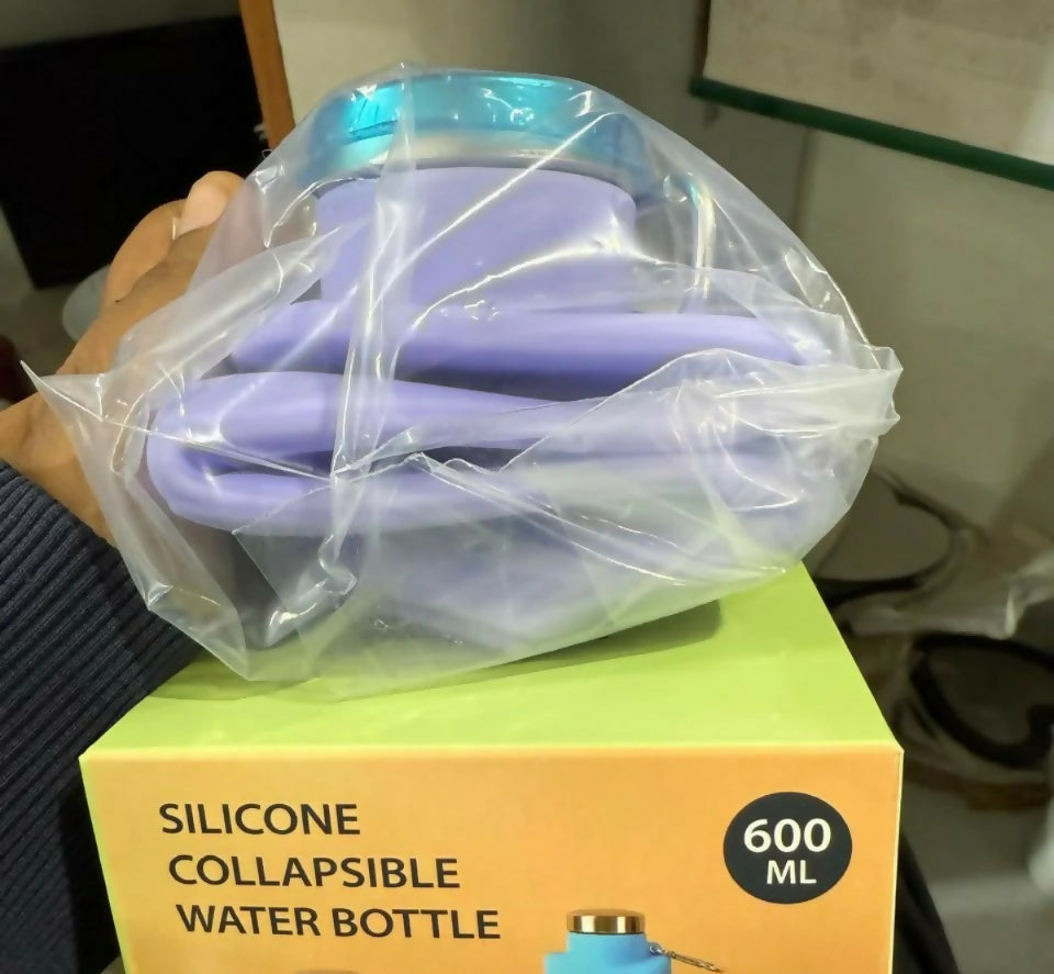 Purple Collapsible Silicone Water Bottle 600ml Leakproof Travel