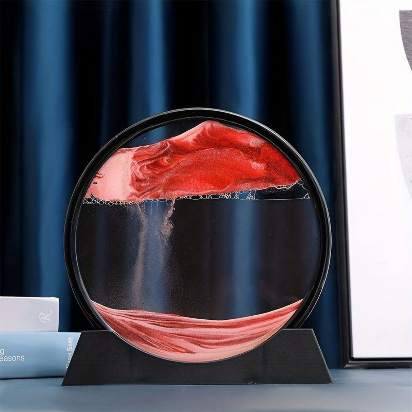 Premium Round Rotating Moving Sand Art Frame for Home & Office DÃ©cor | Mesmerizing Flowing Sand Picture with Elegant Black Stand | Relaxing Desktop Motion Showpiece for Living Room, Bedroom & Work Desk | Unique Stress-Relief Gift for All Occasions