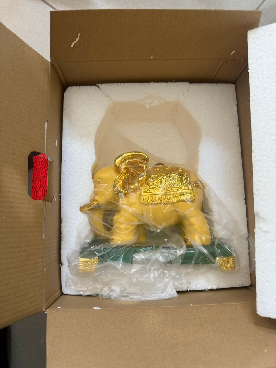 Golden Elephant Decorative Showpiece for Home Temple and Table Decor