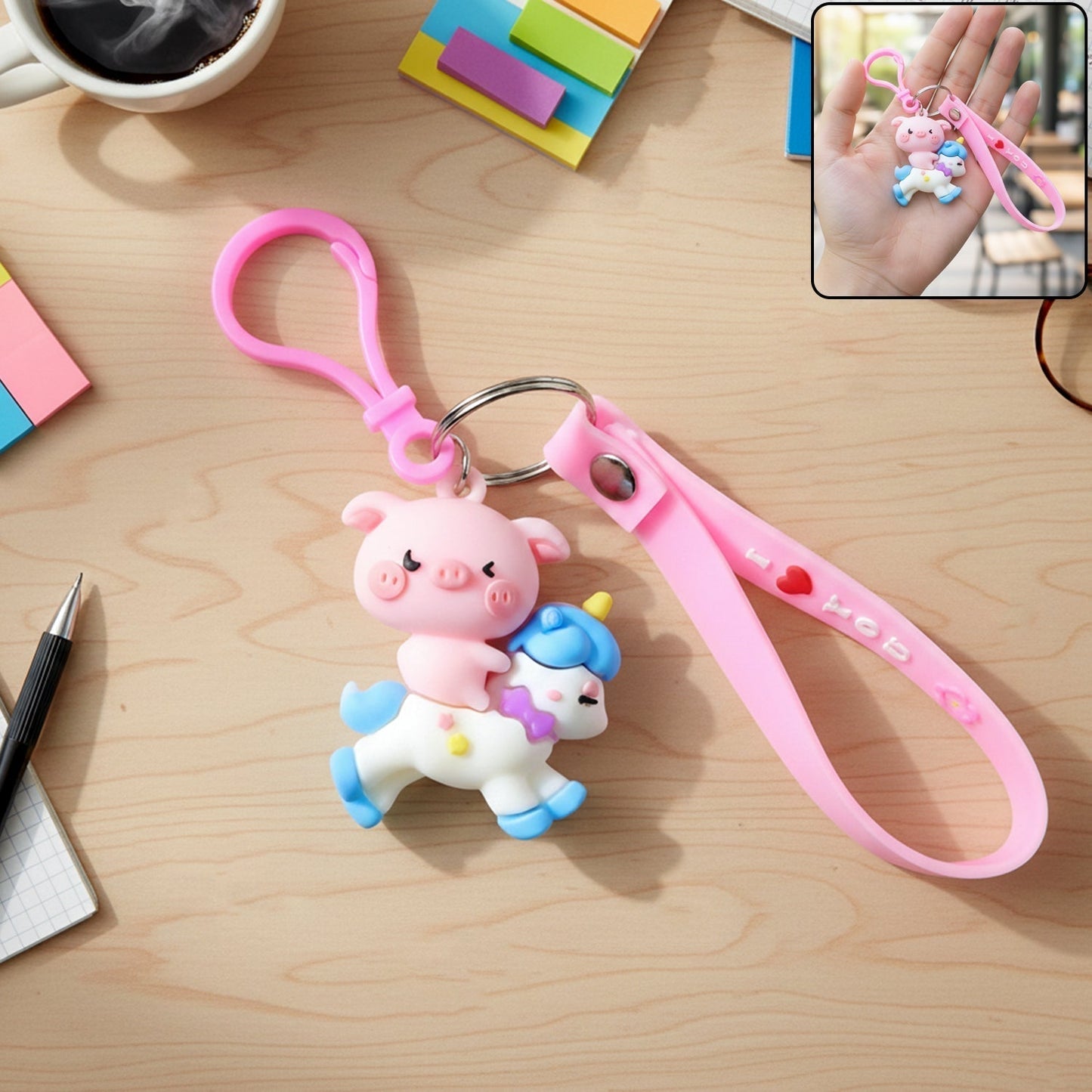 cute pig riding unicorn cartoon keychain (1 pc)