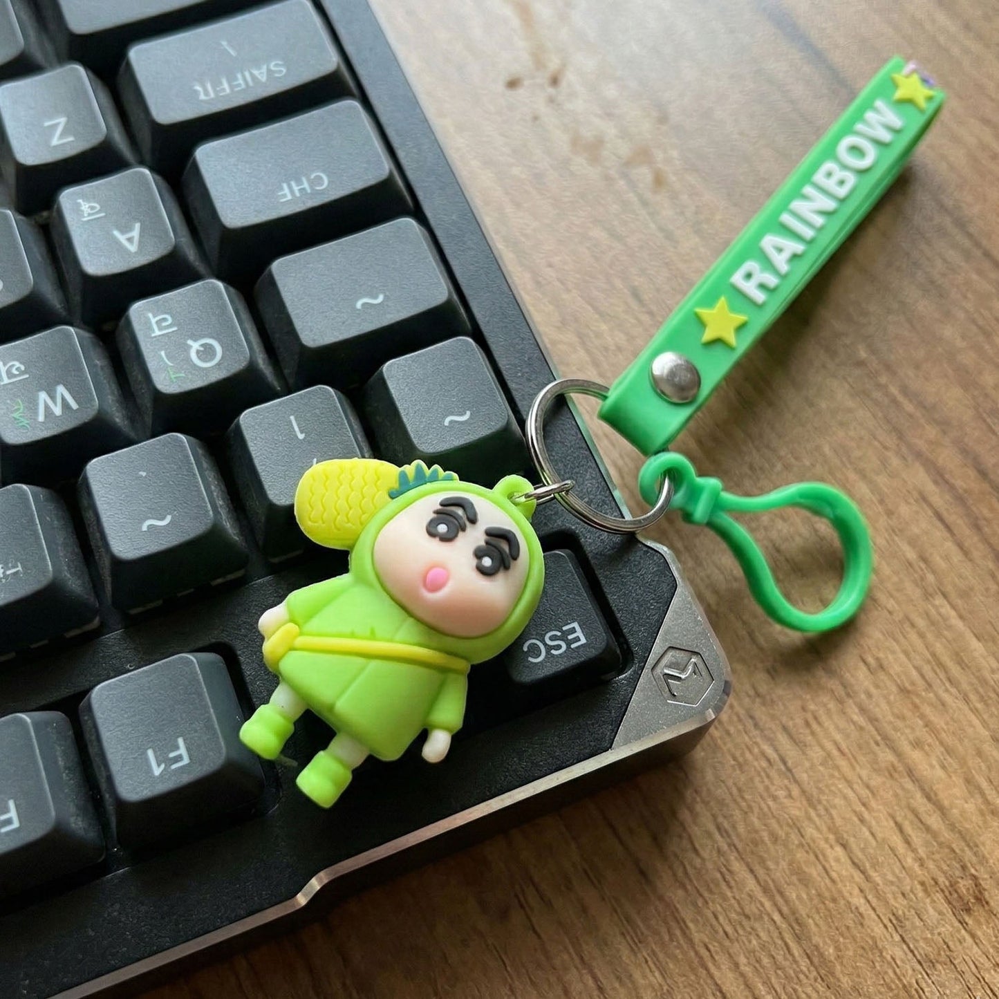 Cute Cartoon Doll Keychain with Strap and Pineapple Charm (1 Pc)