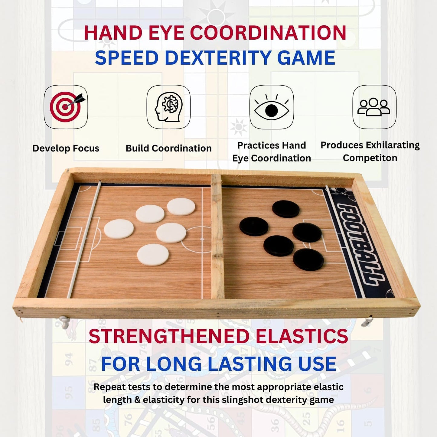 Wooden Board Game Set â€“ Ludo, Snakes & Ladders, and Desktop Football (3-in-1)