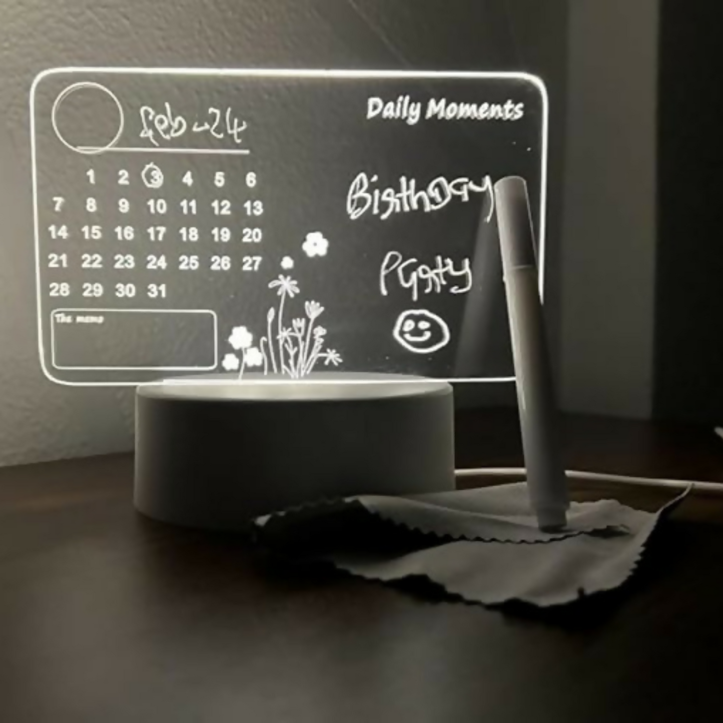 3D LED Acrylic Writing Board Design | Reusable Message Lamp with Erasable Pen & USB Cable | Custom Note Night Light for Study Table, Office Desk & Gift for Birthday, Valentine, Anniversary