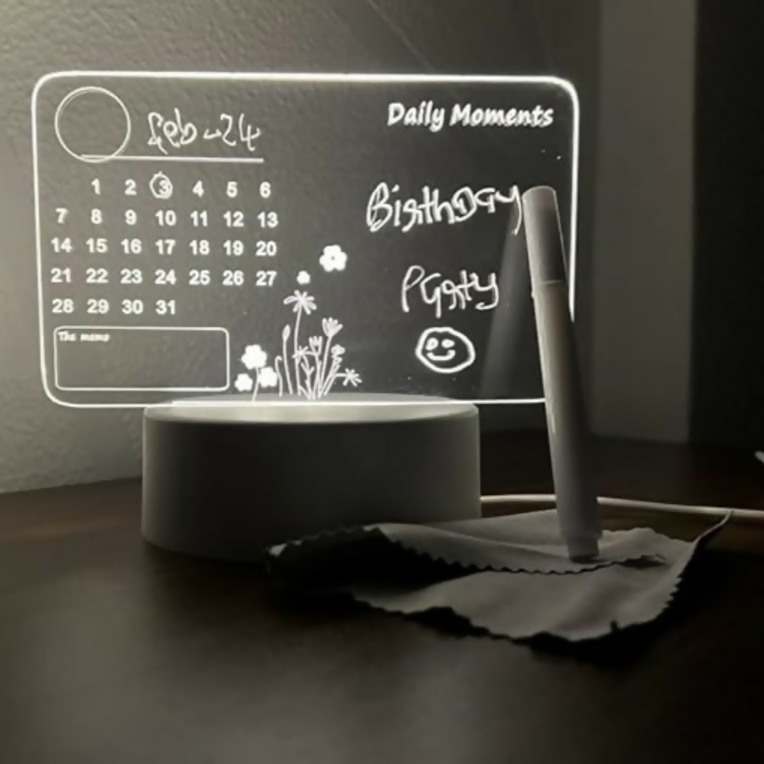 3D LED Acrylic Writing Board Design | Reusable Message Lamp with Erasable Pen & USB Cable | Custom Note Night Light for Study Table, Office Desk & Gift for Birthday, Valentine, Anniversary
