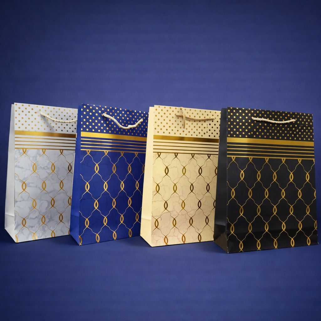 Elegant Blue & Gold Design Gift Paper Bag with Handle 1 Piece