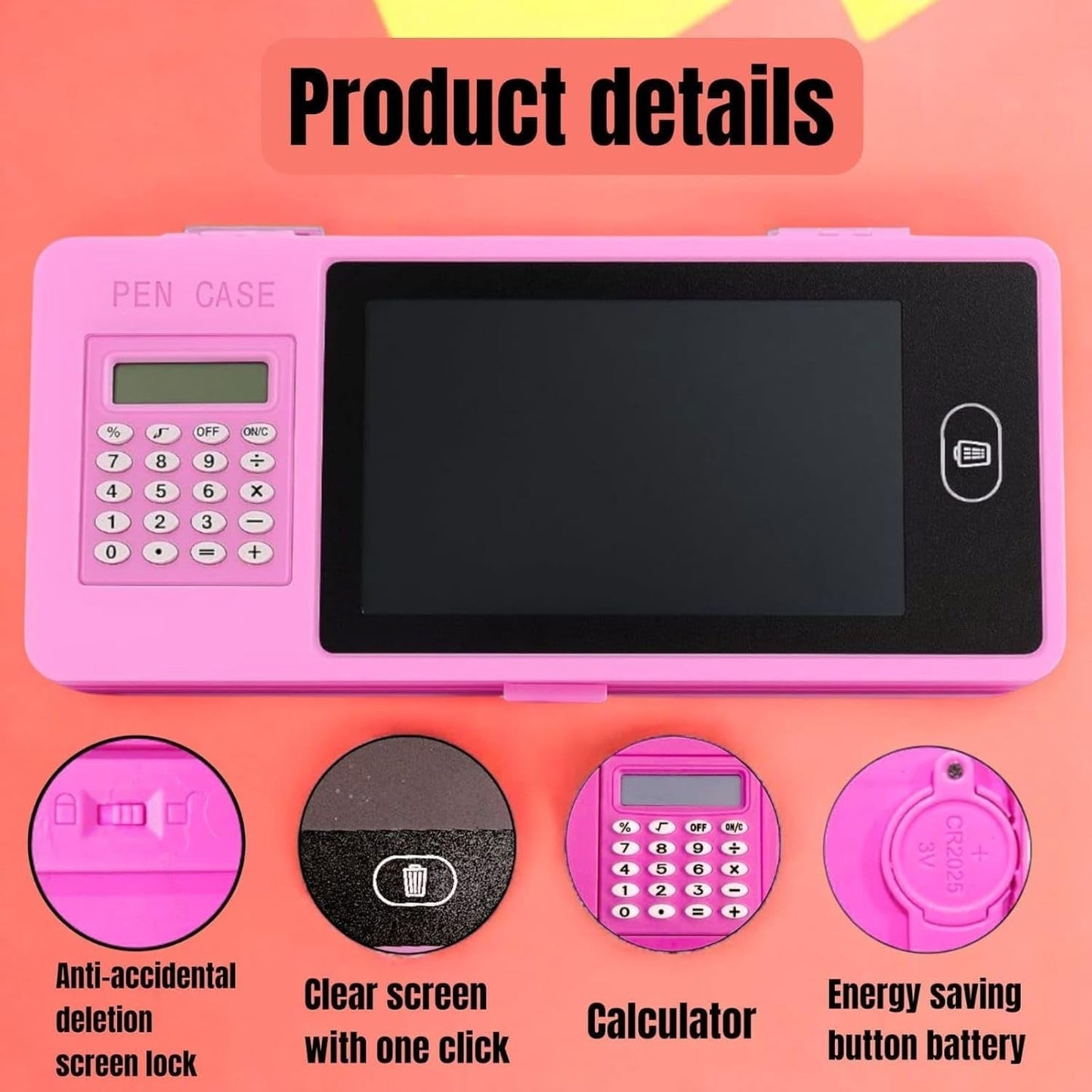 LCD Writing Tablet Pencil Case with Calculator 1 Pc