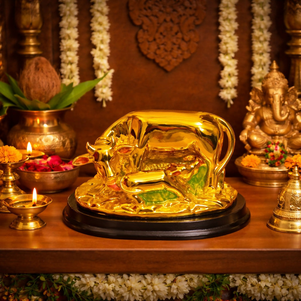 Golden Cow with Calf Showpiece Decorative Idol for Home Decor