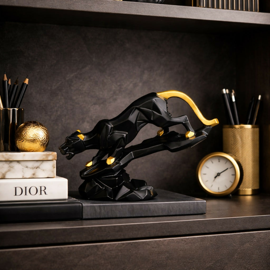 Abstract Black Gold Panther Showpiece Decorative Home Statue