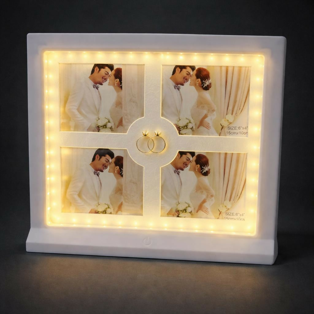 White LED Photo Frame Collage 4 Photo Display Light Decorative Frame