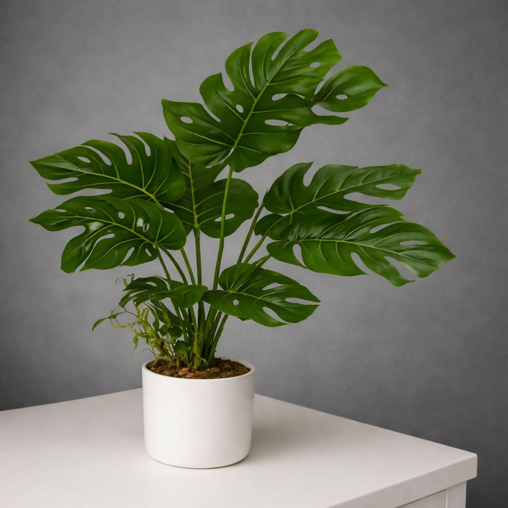 Artificial Monstera Leaf Plant with Pot for Home & Office Table DÃ©cor