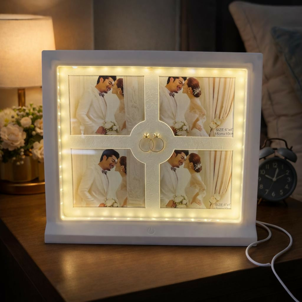 White LED Photo Frame Collage 4 Photo Display Light Decorative Frame