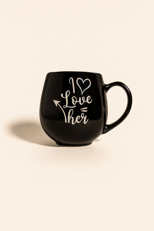 â€œI Love Herâ€ Black Ceramic Coffee Mug with Handle
