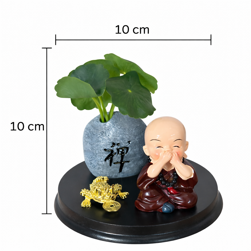 Zen Monk Showpiece with Lucky Money Frog & Mini Planter â€” Home & Office Decor(ANY COLOR)