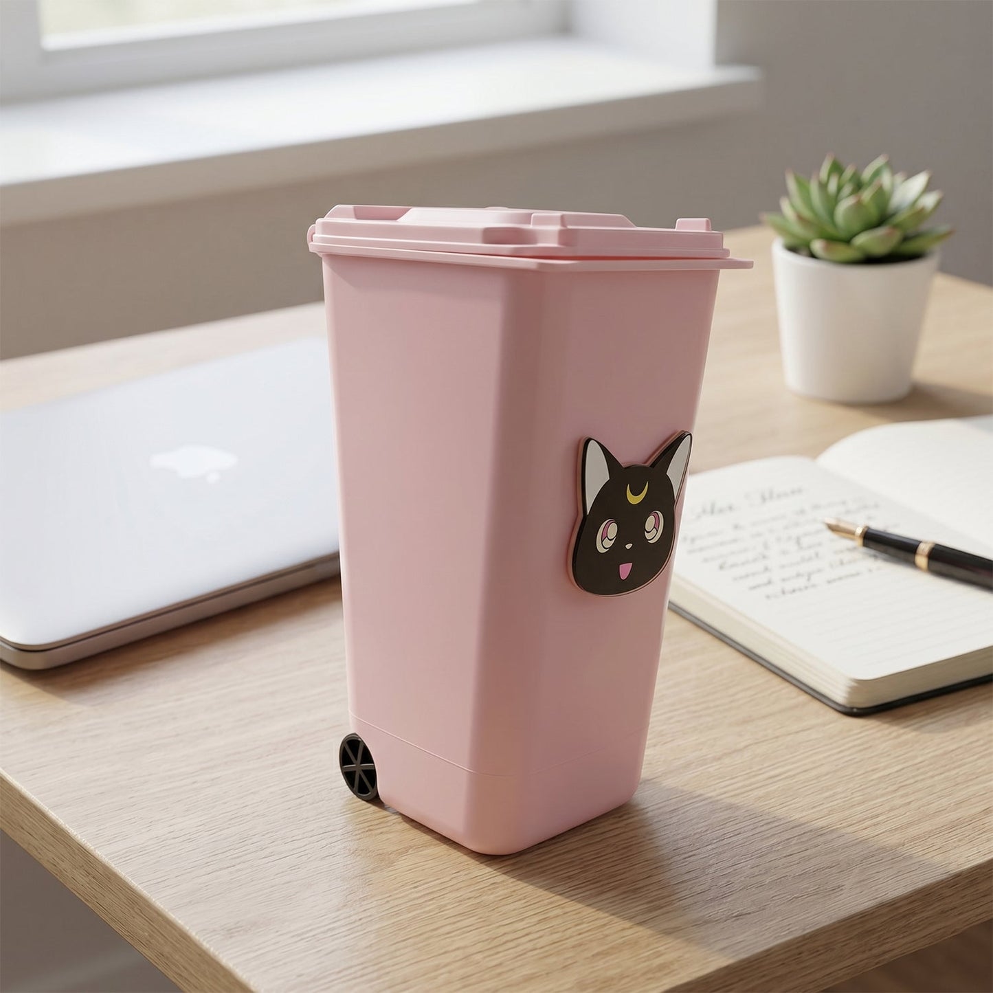 Creative Mini Trash Can Shape Pen Stand with Lid (1 Pc)