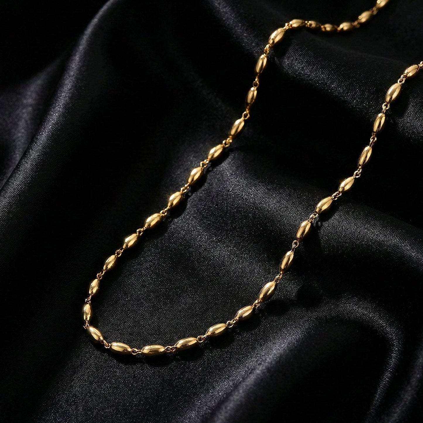 Elegant Gold-Tone Oval Bead Necklace Chain for Women (1 Pc)