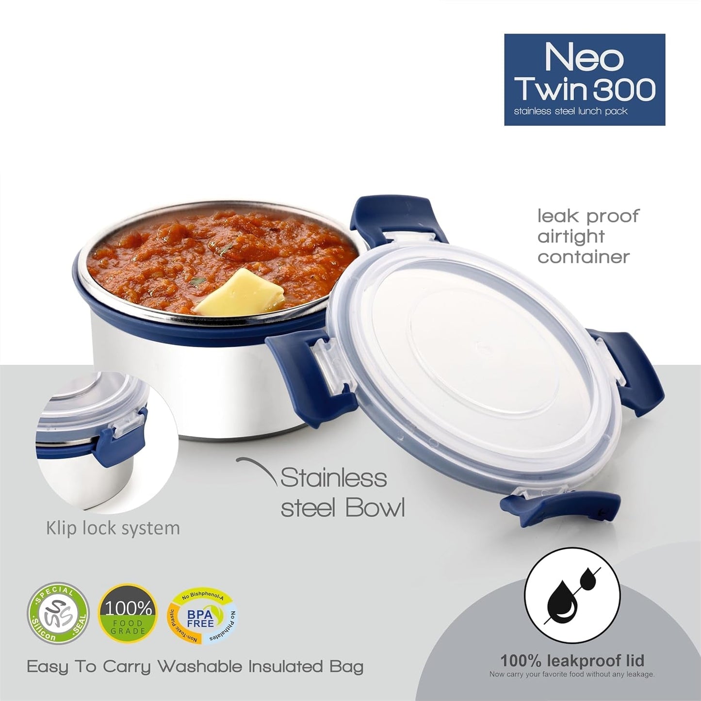 Ganesh Neo Twin 400 Lunch Box Set with Insulated Carry Bag (1 Set)