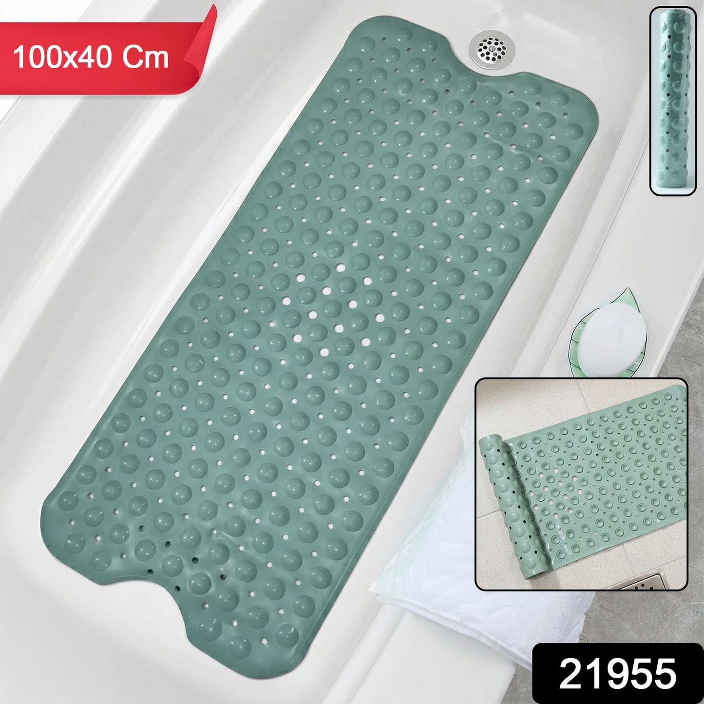 Non-Slip Suction Cup Bath Mat (1 Pc, 100x40 Cm)
