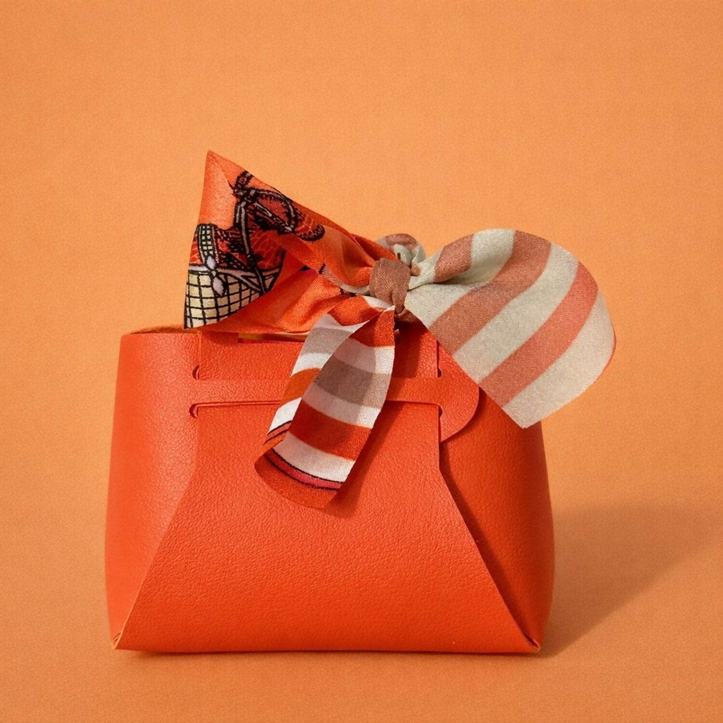 Womenâ€™s Structured Mini Handbag with Printed Scarf Handle | Compact Stylish Purse