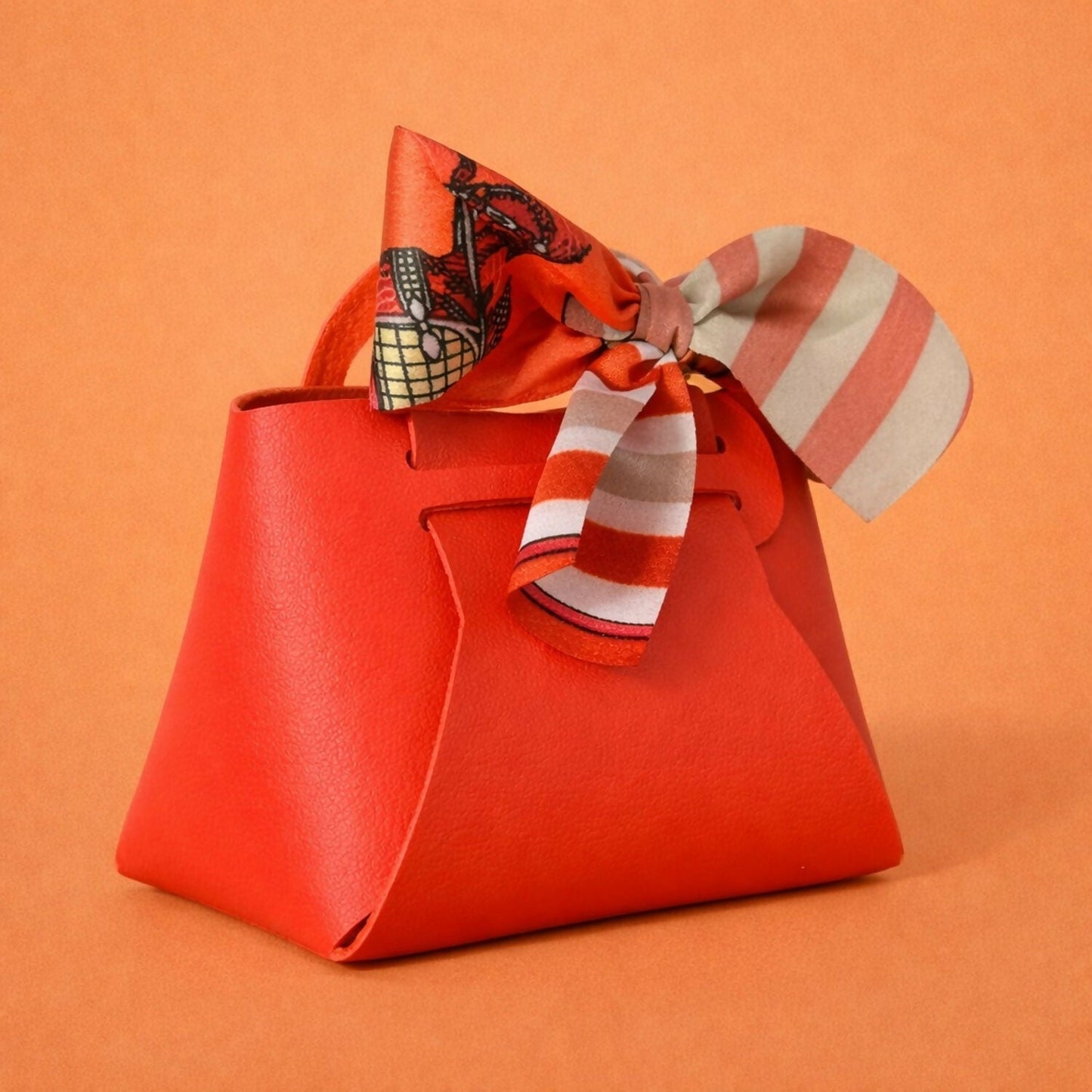 Womenâ€™s Structured Mini Handbag with Printed Scarf Handle | Compact Stylish Purse