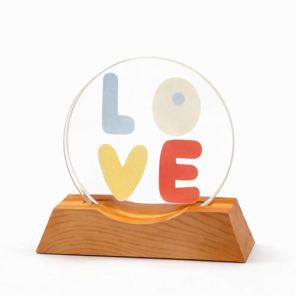LOVE LED Acrylic Lamp with Wooden Base Decorative Night Light