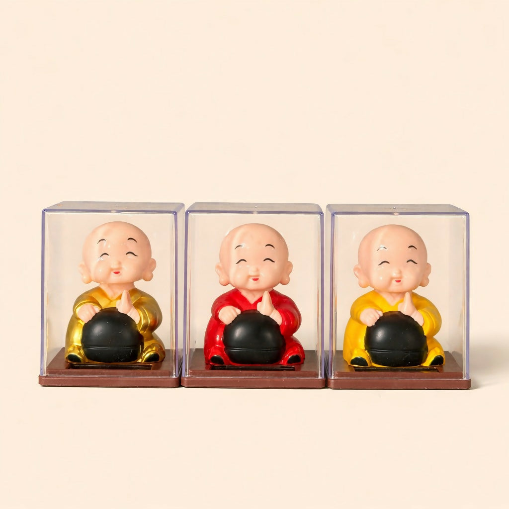 Laughing Buddha Idol in Transparent Display Box for Home & Office Decor (1 PC SOLAR POWERED)