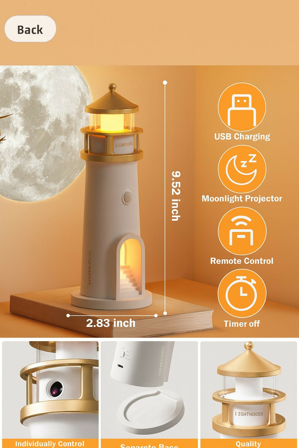 Lighthouse Moonlight Projector Lamp with Remote â€“ USB Rechargeable