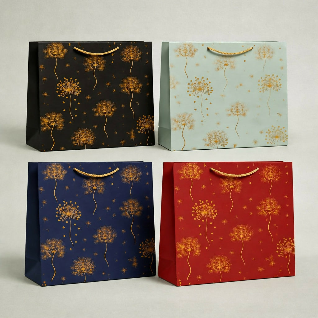 Premium Gold Floral Gift Bag with Handle Paper Carry Bag