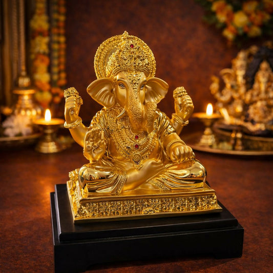 Golden Lord Ganesha Idol Showpiece for Home Temple & Office DÃ©cor